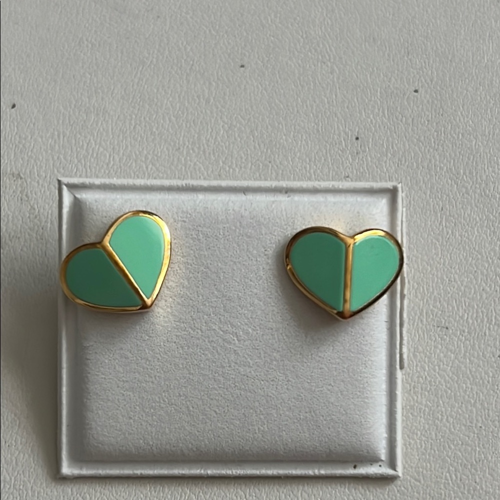 Gold and Green Heart Earrings